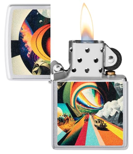 Image of Zippo Trippy Travel Design Satin Chrome,Windproof Pocket Lighter, Without Fuel and Gas