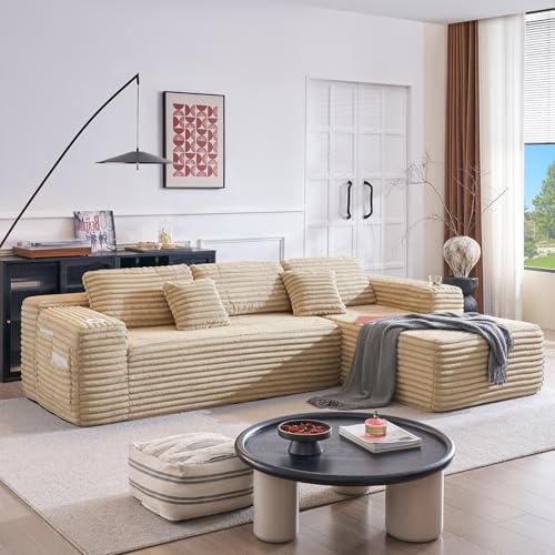 Image of Cloud Sectional Couch with L-Shape Chaise, Modern Modular Sofa with Deep Seat, Built-in Cup Holder & Storage Pocket for Living Room Bedroom, No Assembly Required (Camel, Right Facing Chaise)