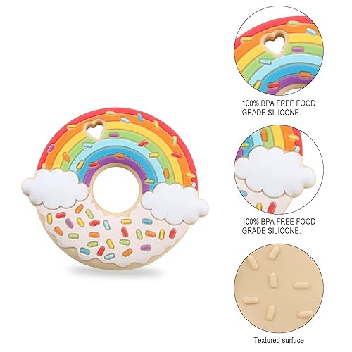 Miniatura 2 de Rainbow Donut - Mordedor sensorial masticable para niños y niñas, juguete de dentición masticable de silicona de grado alimenticio para niños con