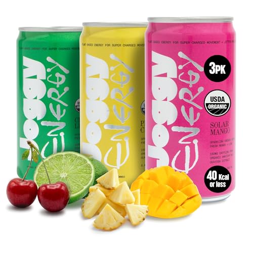 Image of Joggy Organic Energy Drink, Sampler 3pk (8.4oz) | Cherry Lime, Solar Mango, Pineapple Crush | No Added Sugar, Plant-Based with Real Juice & L-Theanine, No Jitters