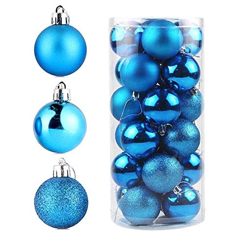 POFET 4 cm conjunto de 24 bolas de Natal azuis para decoração de árvore de Natal, decoração pendente de temporada de festa de casamento, festa de Natal