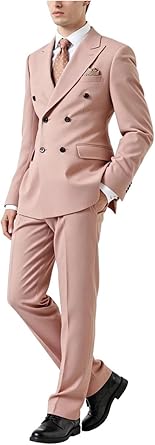 Men Double Breasted Peak Lapel Outfit Constructed with Pocket Square Formal Two Piece Suit Set