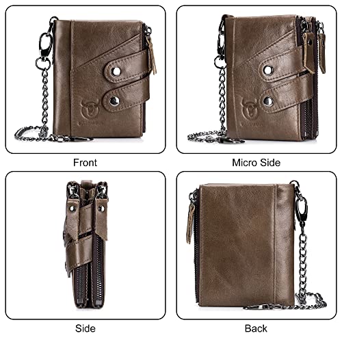Mens Wallet with Anti-Theft Chain Genuine Leather Purse RFID Blocking Wallets Bifold Double Zipper Coin Pocket with ID Window2
