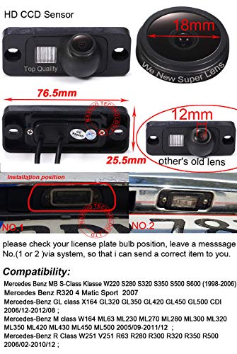 HD Rear View Reversing Camera Compatible with Mercedes Benz W220 S280 S320 S350 S500 S600/X164 GL320 GL350 GL420 GL450 GL500/W164 ML63 ML230 ML270 ML280 ML300/W251 V251 R63 R280 R300 R320 R350 R500 - Image 2