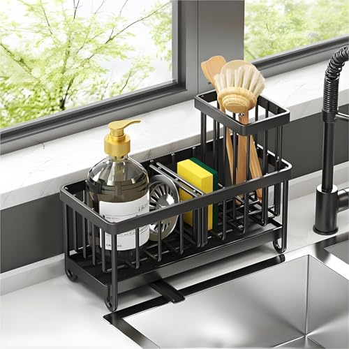 YYAOEMI Kitchen Sink Caddy,Kitchen Sink Organiser,Kitchen Sponge Holder,Washing up Caddy Sinkware Organiser,Sponge Holder for Kitchen Accessories Storage Rack with Brush Holder