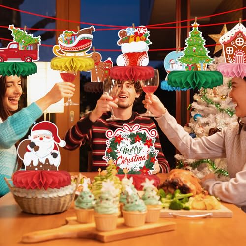 Merry Christmas Party Decorations Bundle - Includes Festive Christmas Honeycomb Centerpieces ,Santa Claus Snowman Table Toppers, Perfect for Classroom Decor, Christmas & Winter Birthday Party Supplies - Image 6