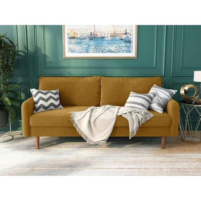 Image of Morrone Velvet Loveseat 3-Seater Sofa, Modern Upholstered Couch for Living Room, Bedroom and Office, Plush Cushion Accent Seating Furniture (Mustard, 3 Seater)