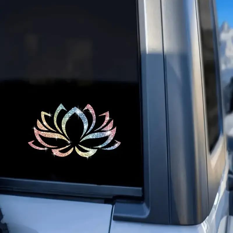 2PCS Sparkling Lotus Self-Adhesive PVC Rainbow Glittery Decal Sticker for Cars, Laptops, Trucks, Motorcycles Wall Window Luggage Scratch Cover Door Multi-Surface Decor Sticker - Image 5