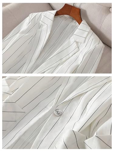 Floerns Women's 3/4 Length Sleeve Striped Lightweight Blazer Business Casual Suit Jacket3