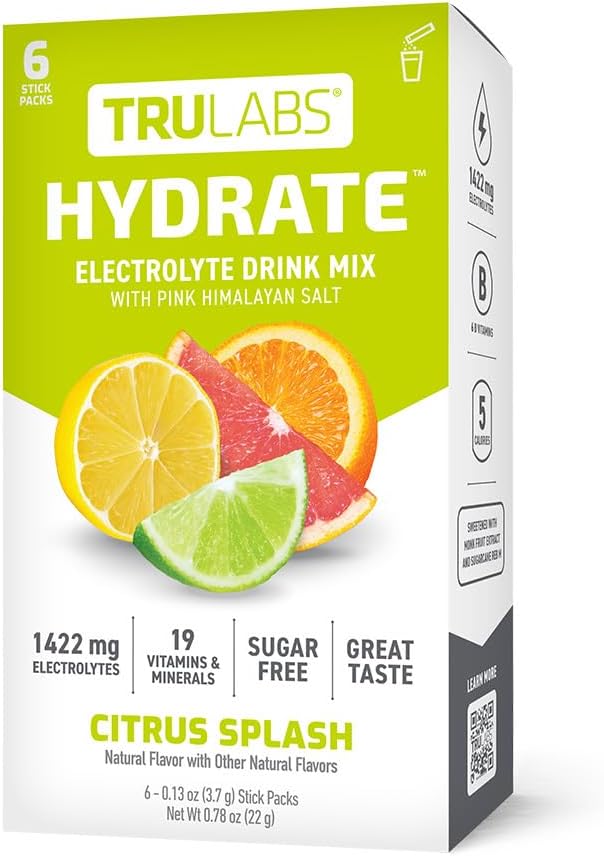 TRULABSHydrate - Citrus Splash. Sugar Free Electrolytes Hydration Packets. Each Serving Contains 1422 mg of Electrolytes &19 Vitamins & Minerals (6ct)