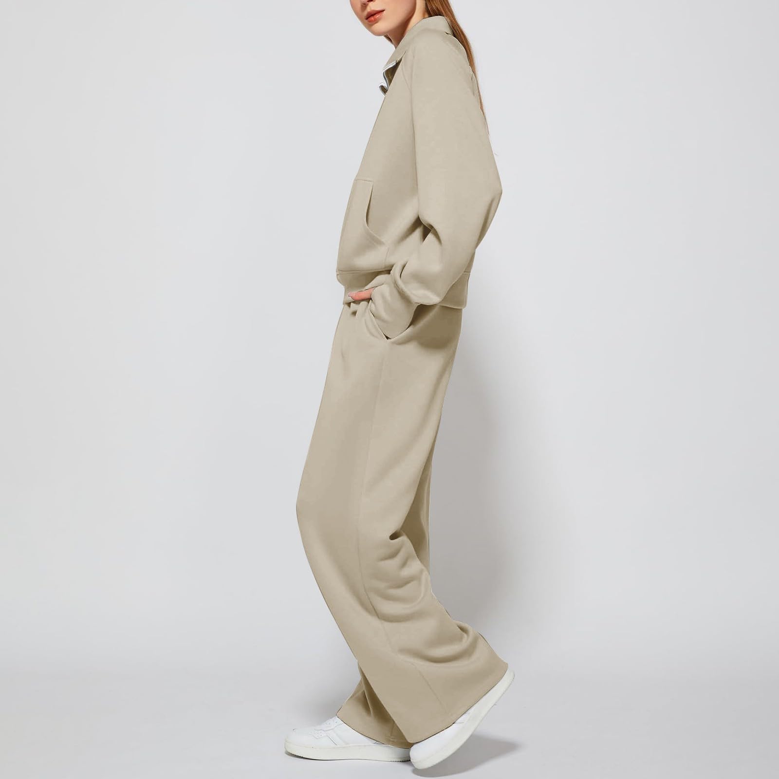 Generico Completo Tuta Donna Oversize 2 Pezzi Completo Sportivo elegante Manica Lunga Set e Pantaloni Tuta Sportiva Donna Activewear