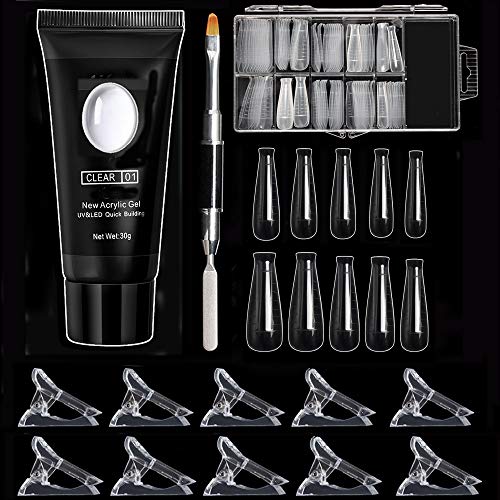 Vcedas Dual Nail Forms Kits Extension Molds 100PCS Coffin T Shape with 10Pcs Nail Tips Clips for Gel Quick Building,Clear Extension Nail Gel and Gel Brush for DIY Acrylic Nails(NOT NAIL TIPS)