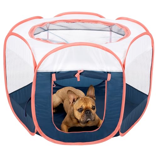Image of Furhaven Portable Dog Playpen Cat Tent, Pet Playground,Kennel Foldable Indoor Outdoor Zippered Puppy Crate - Navy, Small