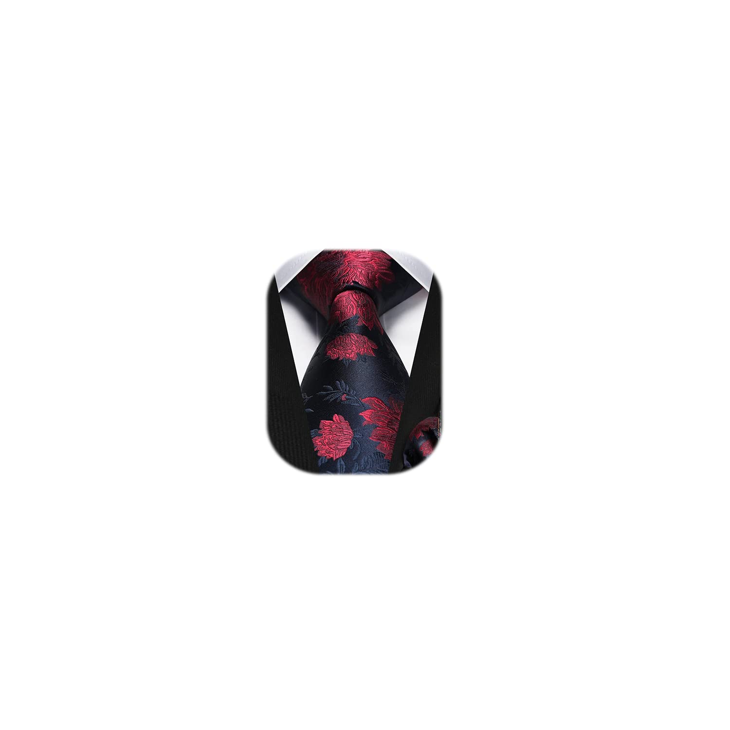 HISDERN Men Floral Ties Woven Classic 3.4" Necktie Set Formal Tie Pocket Square for Wedding with Handkerchief Gift Box