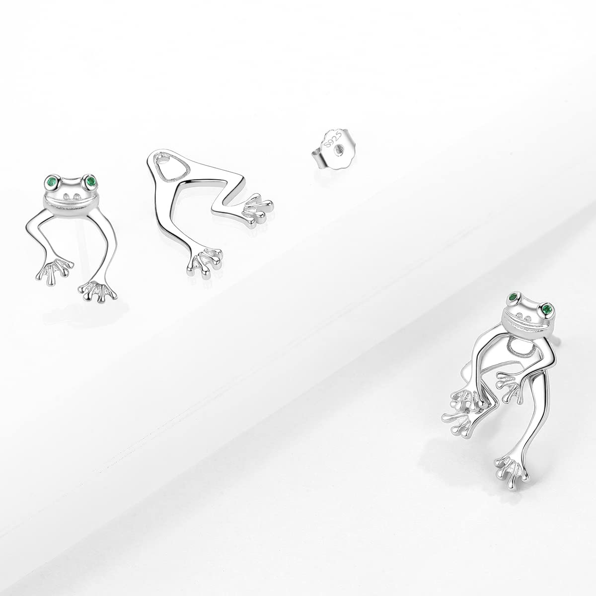 Boucles d'oreilles grenouille pour femme en argent sterling 925 amusant mignon deux voies grenouille boucles d'oreilles bijoux cadeau pour filles adolescentes