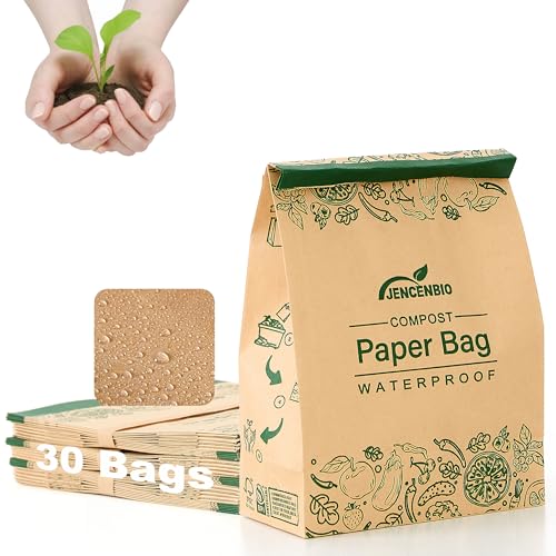 JENCENBIO Bolsas de papel compostables, 19 x 9 x 29 cm, color marrón, resistentes al agua y al aceite, 30 unidades (espesar 80 gsm)