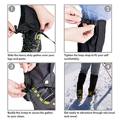 Qshare Leg Gaiters for Boots - Waterproof Hiking Climbing Hunting Snow High Leg Gaiters(Men and Women) (Black, Black-S)