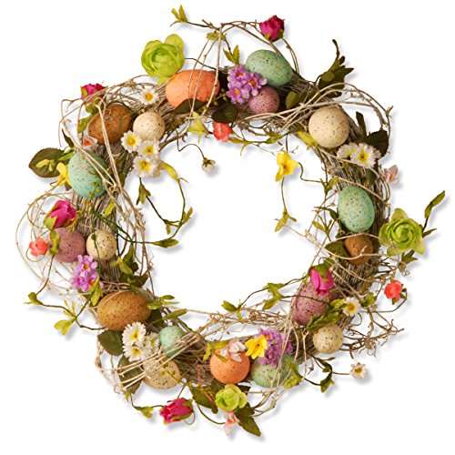 National Tree 18 Inch Easter Wreath with Mixed Flowers, Twigs and Pastel Eggs (GAE30-18WEF)