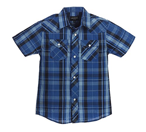 Image of Gioberti Boys Casual Western Plaid Pearl Snap-on Buttons Short Sleeve Shirt