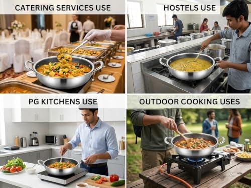 Image of Sakar Triply Honeycomb Kadai 28 cm | 3 Layer Stainless Steel Deep Fry Pan | 2.5mm Heavy Base | Gas & Induction Compatible | Non-Stick Honeycomb Design | Rust-Free Durable Cookware