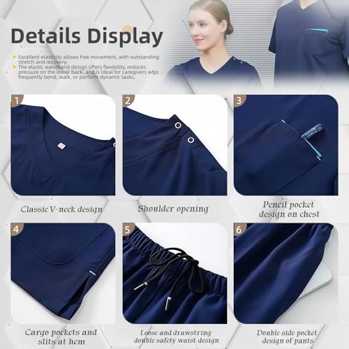 Image of Aylashine Scrub Set, Medical caregiver uniform,Stretchable, Quick-drying, Unisex Workwear,for Doctors, Nurses, Dental Clinic