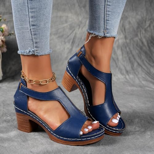Summer Sandals for Women Chunky Heel Ankle Strap Sandals Comfy Orthopedic Arch Support Shoes Summer Beach Shoes Walking Work Sandal Lounge Lightweight Shoe3