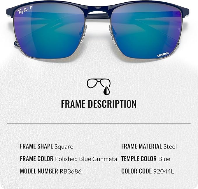 Image of Ray-Ban RB3686 CHROMANCE POLARIZED Square Shape Sunglasses for Men & Women with Official Eyewear Kit