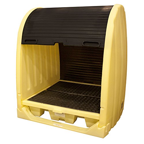 Enpac 4 Drum Roll-Top Hardcover Spill Pallet with Drain, Yellow, Weatherproof, Durable