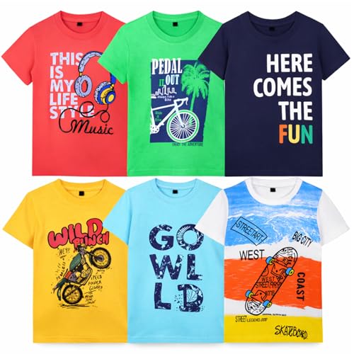 Image of T2F Boy's Cotton Printed Regular Fit T-Shirt (Pack of 6)