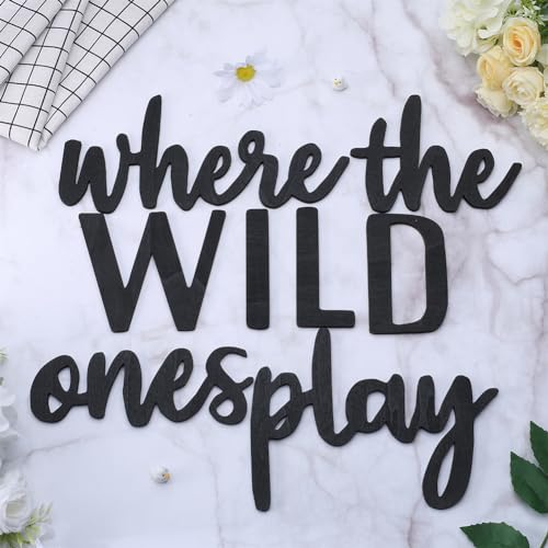 CREATCABIN Word Sculpture Wood Sign Wooden Laser Cutout Unfinished Slices Wood Crafts DIY Black Wall Sign Ornaments Art for Personalized Front Door Kitchen Home Wall Decor-Where The Wild One Play - Image 4