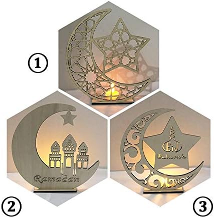 Ramadan Wooden Eid Mubarak Decoration for Home Moon Islam Mosque Muslim Wooden Plaque Hanging Pendant Festival Party Supplies (Lampshade Color : 2) (3)