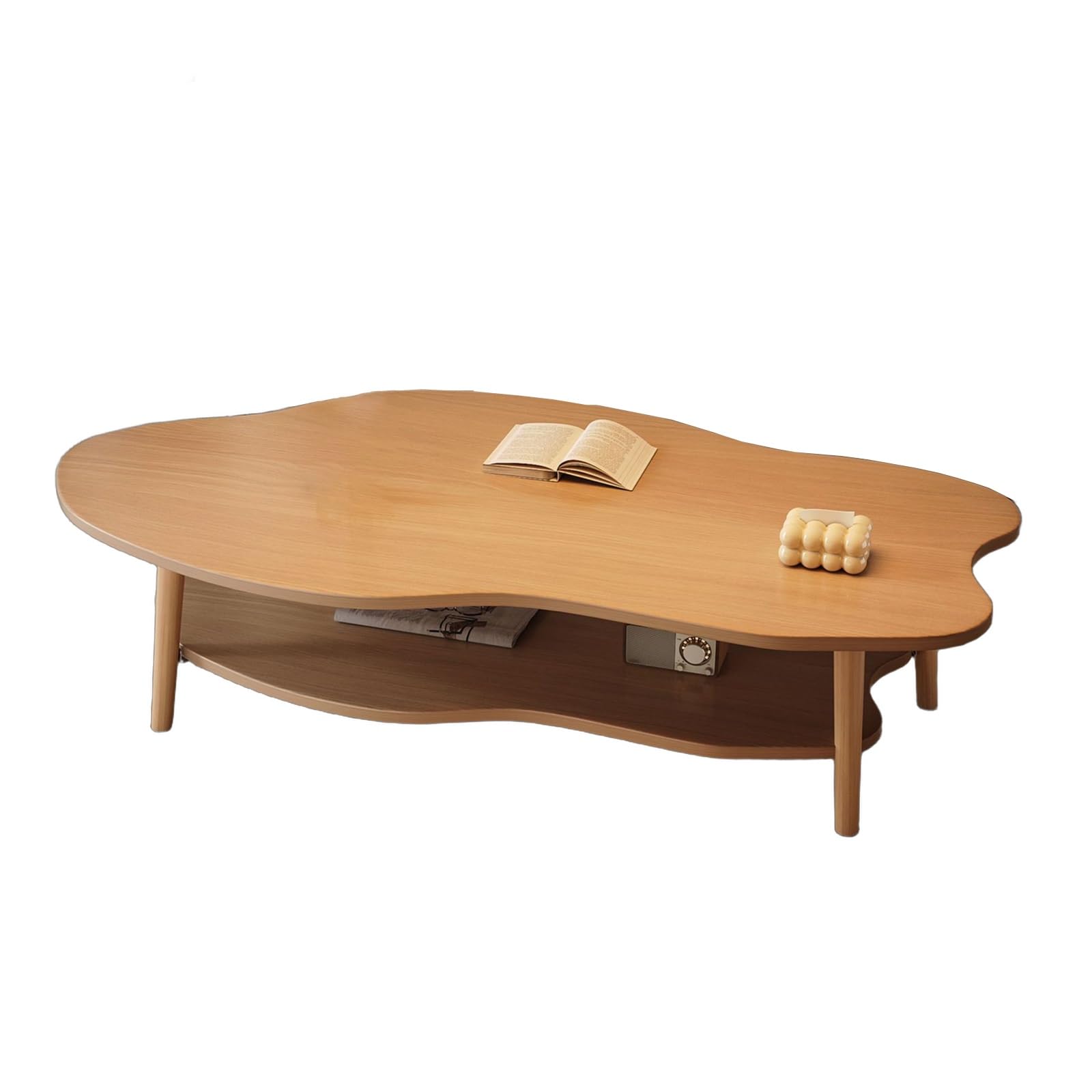 Table basse nuage 2 niveaux avec plateau irrégulier en bois 99x49 cm