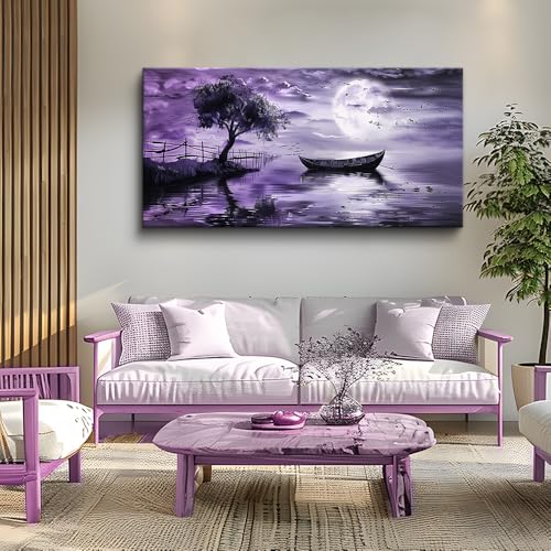 KELIYUAN Wall Art For Living Room Canvas Wall Decor For Bedroom Office Wall Decoration Landscape Paintings Modern Purple Lake View Pictures Artwork Hotel Room Home Decor Ready To Hang 20x40 In