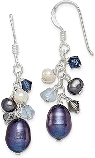 Brincos de prata esterlina 925 azul preto cristal branco cultivado em água doce gota pingente lustre brincos de concha de pedra natural joias finas para mulheres presentes para ela, Cristal Cristal Pérola, Pérola