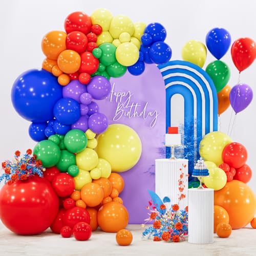 Image of PartyWoo Rainbow Balloon Arch Kit Garland 140pcs Different Sizes of 18 12 10 5 Inch Colorful Blue Red Green Purple Yellow Orange Balloons for Baby Shower Graduation Birthday Party Decorations