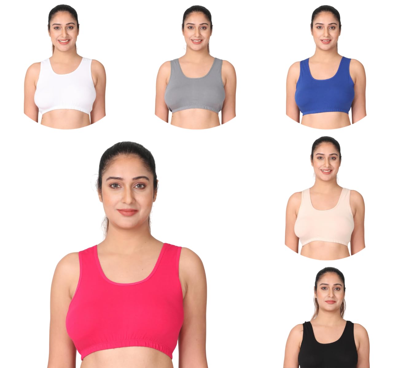AASHU Creation LIECRY Art (Pack of 6) Girls/Women's Cotton Stretchable Non-Padded and Wire Free AirBra Sports Bra (Multicolor) Design No 6AB7691 Any Random Color Will BE Send-image-11