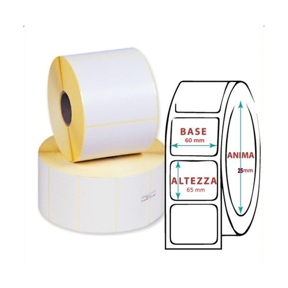 Etichette Termiche 60 x 65 mm 5 Rotoli da 500 Etichette – Anima 25 mm – 2500 Etichette Adesive per Stampanti Termiche, Etichettatrici, Logistica, Spedizioni, Magazzino F.C. Distribution