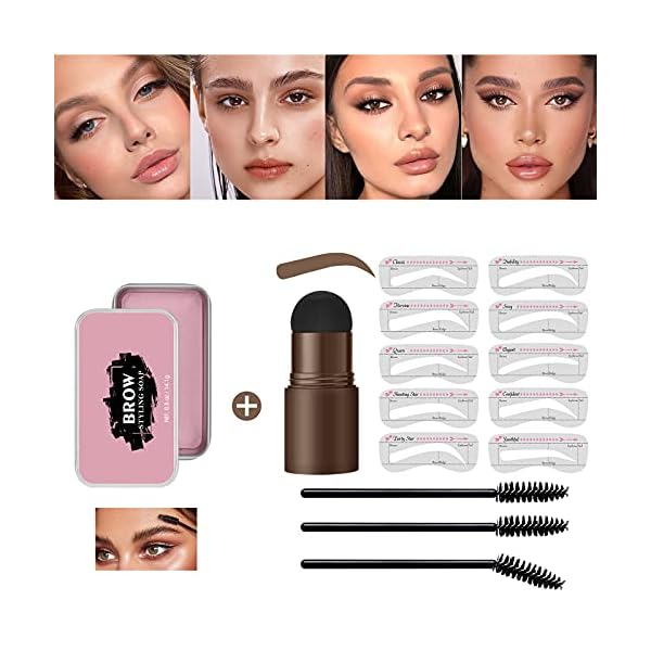 WQU-One-Step-Eyebrow-Stamp-Shaping-Kit-Eyebrow-Powder-Stamp-for-Women-Eyebrow-Makeup-and-10-Styles-Reusable-Brow-Stencils-with-3-Eyebrow-Brushes-1-Eyebrow-Soap-Medium-Brown WQU One Step Eyebrow Stamp Shaping Kit, Eyebrow Powder Stamp for Women Eyebrow Makeup and 10 Styles Reusable Brow Stencils with 3 Eyebrow Brushes + 1 Eyebrow Soap (Medium Brown)