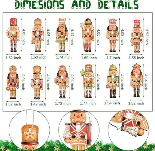 12PCS Nussknacker Holzanhänger, Weihnachten Nussknacker Figur Puppe Baumschmuck Soldaten, Weihnachtsbaum Hängende Anhänger Nussknacker Figur Statuen, Nussknacker Soldat Figur Traditionelle Xmas Deko