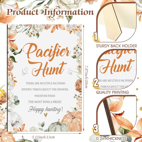 Image of Thyle 51 Pcs Pacifier Hunt Baby Shower Games Include Hunt Sign and 50 Acrylic Pacifiers for Baby Shower Game Decoration Gift Sets Gender Reveal Party Decor(Pumpkin)