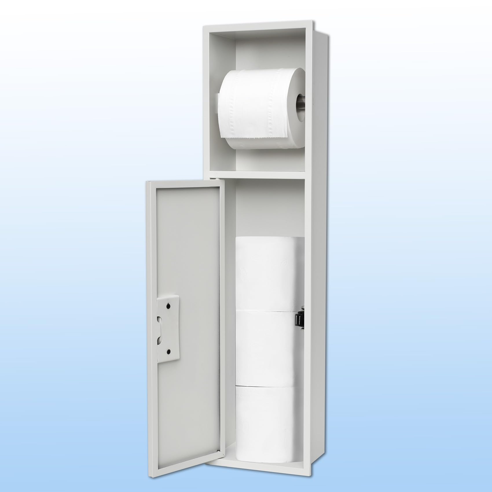 Recessed Toilet Paper Holder Wall Cabinet - 304 Stainless Steel, Matte Black | Space-Saving, Large Capacity & Damp-Proof Bathroom Storage (White)