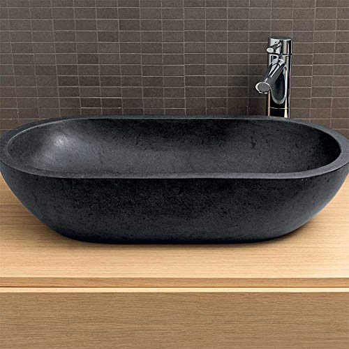 Lavabo Appoggio Marmo Basalto Nero Ovale 35X70