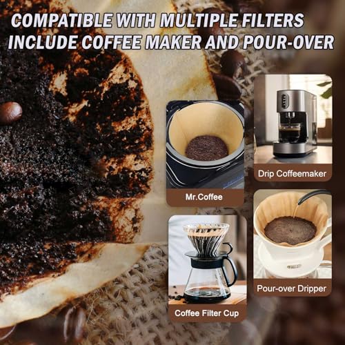 Image of 200Pcs #4 Coffee Filters Cone 8-12 Cup for Drip Coffee Maker | Disposable Unbleached Natural No Blowout Paper Filters 4 Compatible with Ninja, Cuisinart, Pour Over and DripCoffee Maker