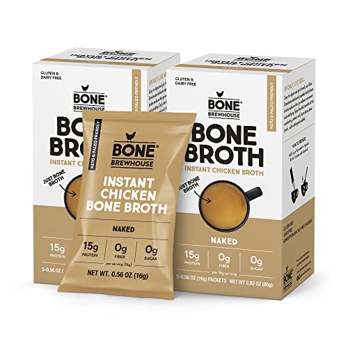 Bone Brewhouse - 2 Pack - Chicken Bone Broth Protein Powder - Naked (unflavoured) - Keto & Paleo Friendly - Instant Soup Broth - 15g Protein - Natural Collagen & Gluten-Free - 10 Individual Packets