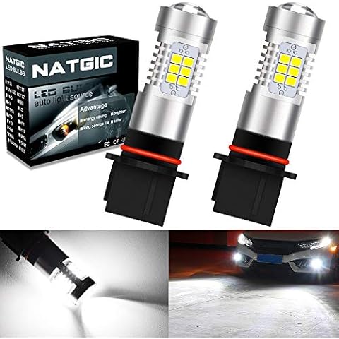 NATGIC P13W LED Fog Light Bulbs Xenon White 21 - EX 2835 SMD Chipsets with Lens Projector for Replacement LED Fog Light Daytime Running Lights, 10-16V 10.5W (2-Pack) Cover