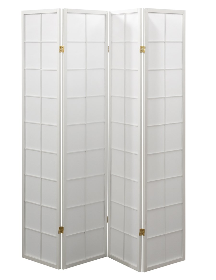 PEGANE Paravent Japonais Grands Carreaux Bois Blanc et Papier de Riz - 4 pans - Dim : H 175 cm