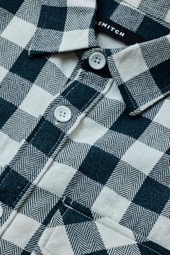 Image of SNITCH Men Shirt | Relaxed Fit Checkered Overshirt with Full Sleeve & Point Collar | Premium Cotton Blend Herringbone Weave Plaid Pattern Overshirt for Casual Layering & Style