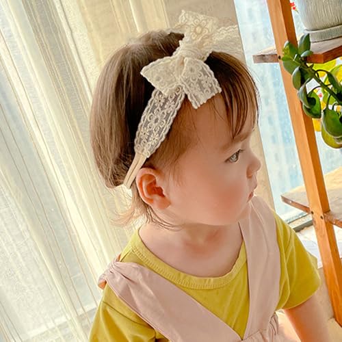 Baby Girl Headbands with Lace Bow Knot Beige White Baby Bow Headband for Baby Girl Infant Newborns Toddlers Bows and Headbands for Baby Shower Birthday Photography Special Occasions (White, One Size)3