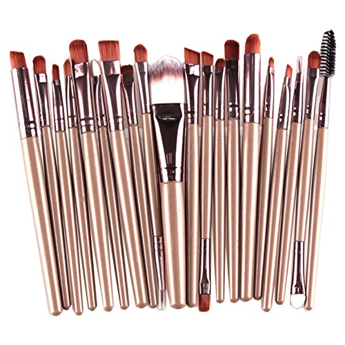 KOLIGHT Set of 20pcs Cosmetic Makeup Brushes Set Powder Foundation Eyeliner Eyeshadow Lip Brush for Beautiful Female (Gold+Coffee)