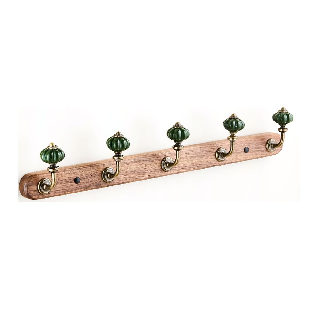 Lmysxaoz Green Walnut Solid Wood Coat Rack Wall Mount, Ceramic Pumpkin Shaped Hooks Hanging Rail Clothes Towel Racks For Bathroom Entryway Bedroom Coat, Scarf 5Hook